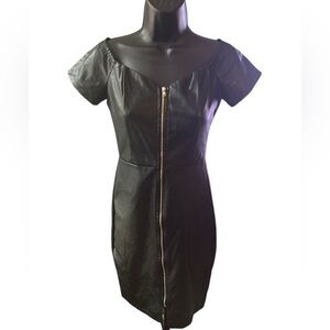 Elegant Black Faux Leather Dress NWOT